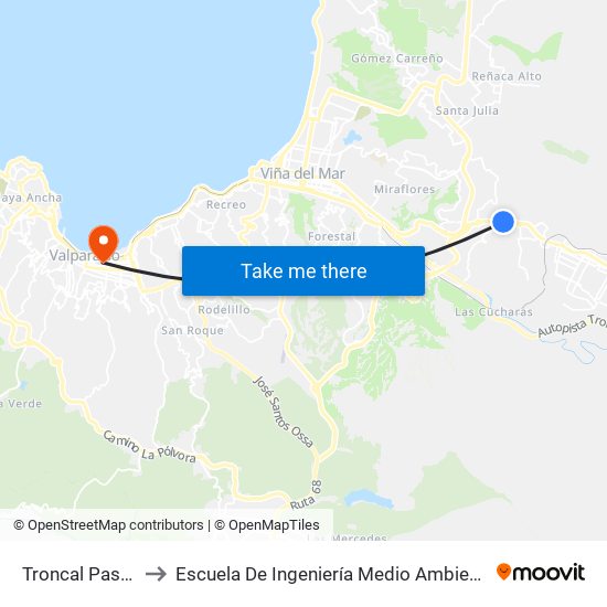 Troncal Pasarela 4 / Norte to Escuela De Ingeniería Medio Ambiental De La Universidad De Valparaíso map