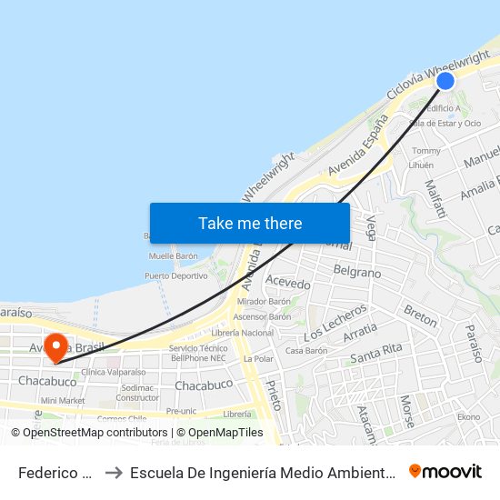 Federico Santa Maria to Escuela De Ingeniería Medio Ambiental De La Universidad De Valparaíso map