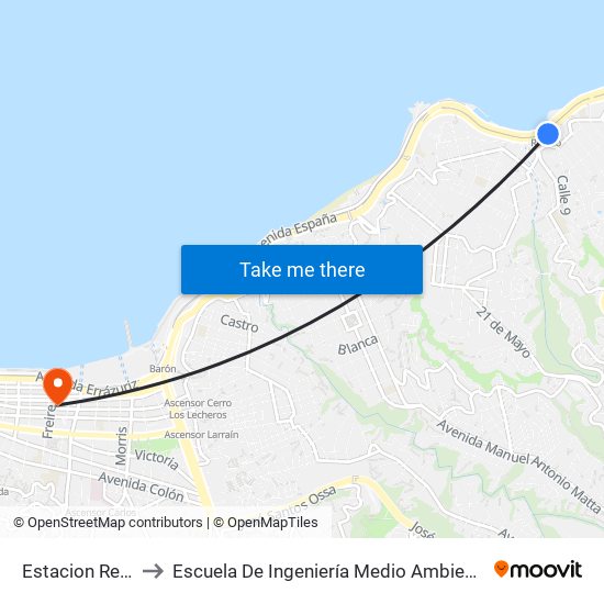 Estacion Recreo / Oriente to Escuela De Ingeniería Medio Ambiental De La Universidad De Valparaíso map