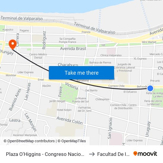 Plaza O'Higgins - Congreso Nacional - Teatro Municipal / Sur to Facultad De Ingeniería Uv map
