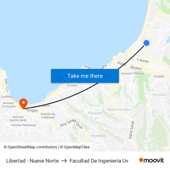 Libertad - Nueve Norte to Facultad De Ingeniería Uv map