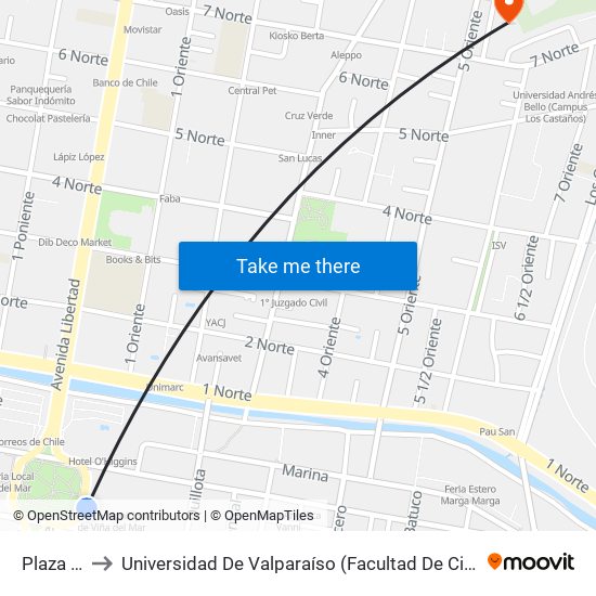 Plaza Vergara to Universidad De Valparaíso (Facultad De Ciencias Económicas Y Administrativas) map