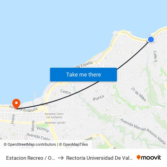 Estacion Recreo / Oriente to Rectoría Universidad De Valparaíso map
