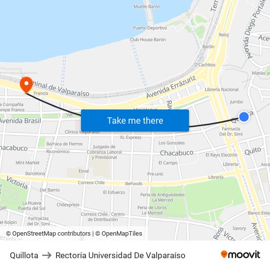 Quillota to Rectoría Universidad De Valparaíso map