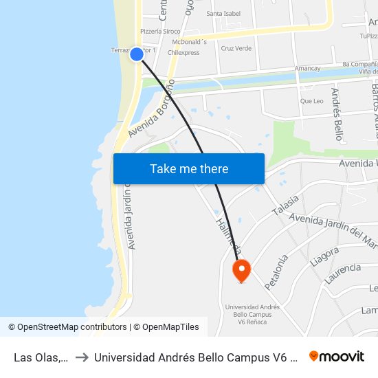 Las Olas, 16 to Universidad Andrés Bello Campus V6 Reñaca map