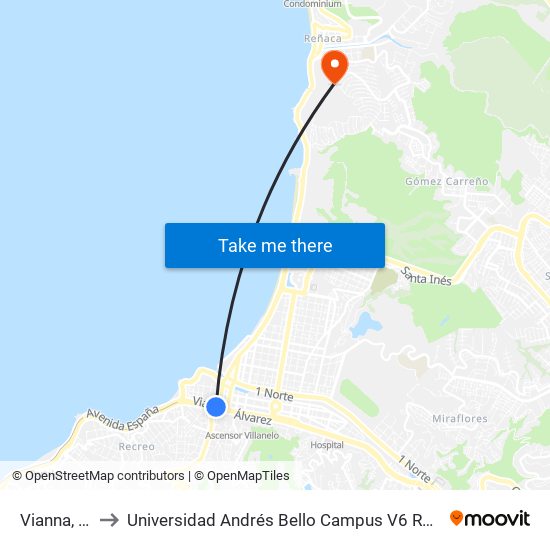 Vianna, 45 to Universidad Andrés Bello Campus V6 Reñaca map