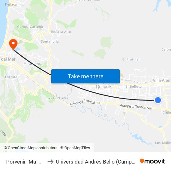 Porvenir -Ma Mercedes to Universidad Andrés Bello (Campus Viña Del Mar) map