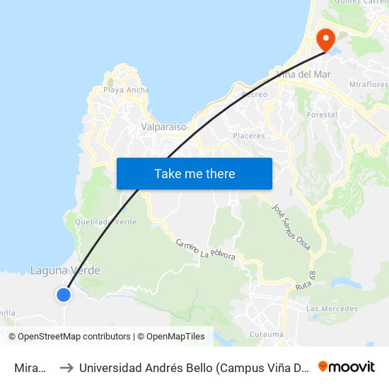 Miramar to Universidad Andrés Bello (Campus Viña Del Mar) map