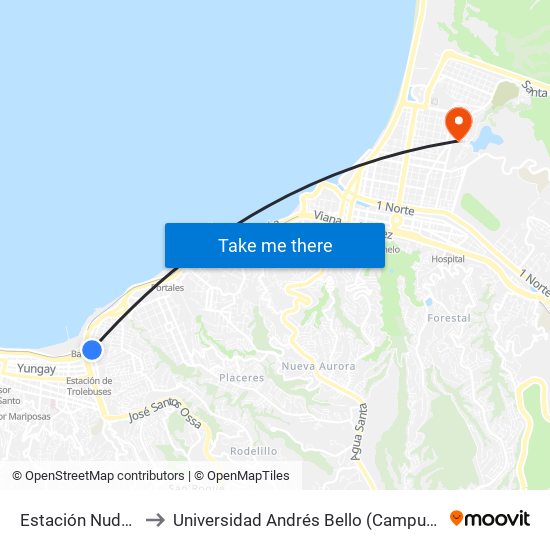 Estación Nudo Barón to Universidad Andrés Bello (Campus Viña Del Mar) map