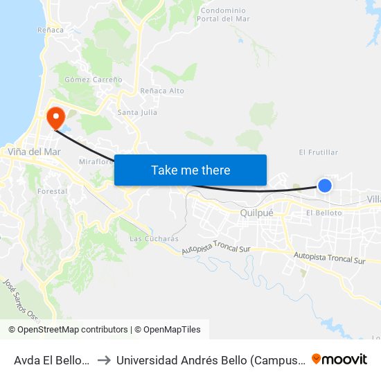 Avda El Belloto, 895 to Universidad Andrés Bello (Campus Viña Del Mar) map