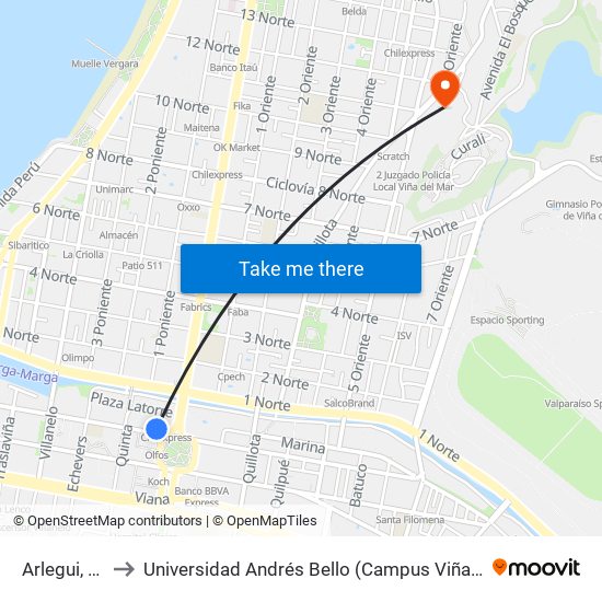 Arlegui, 679 to Universidad Andrés Bello (Campus Viña Del Mar) map