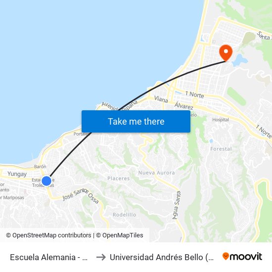 Escuela Alemania - Argentina Oriente to Universidad Andrés Bello (Campus Viña Del Mar) map