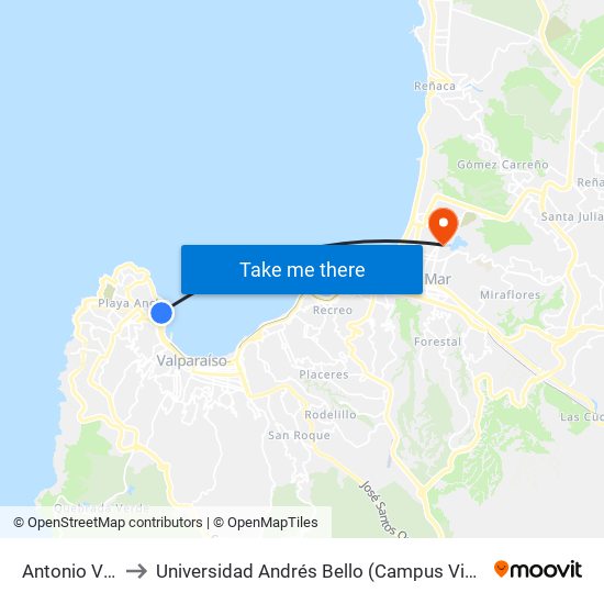 Antonio Varas to Universidad Andrés Bello (Campus Viña Del Mar) map