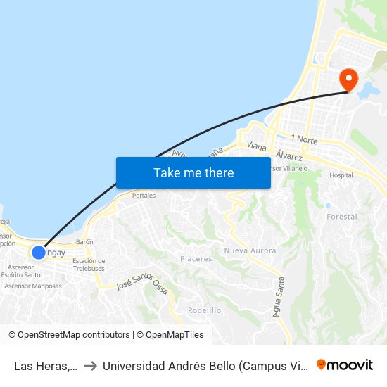 Las Heras, 399 to Universidad Andrés Bello (Campus Viña Del Mar) map