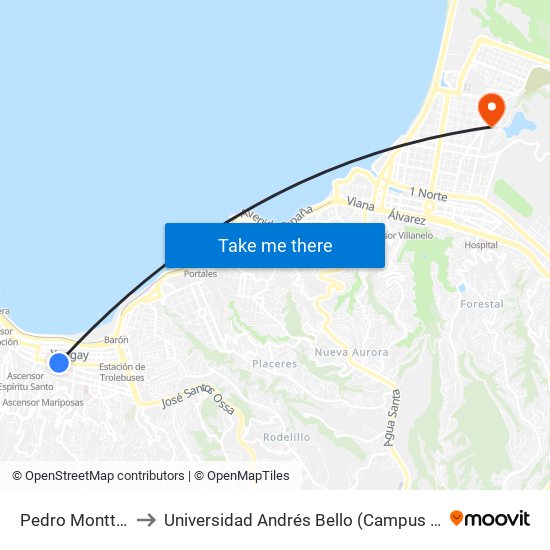 Pedro Montt, 2050 to Universidad Andrés Bello (Campus Viña Del Mar) map