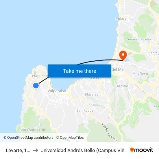 Levarte, 1116 to Universidad Andrés Bello (Campus Viña Del Mar) map