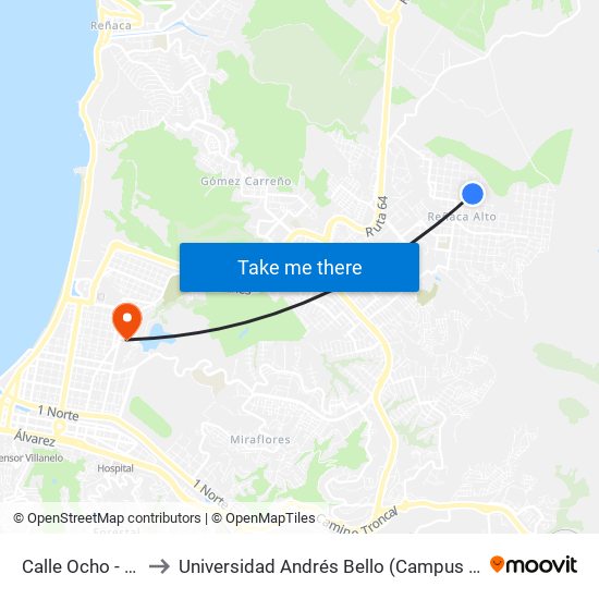 Calle Ocho - Quinta to Universidad Andrés Bello (Campus Viña Del Mar) map