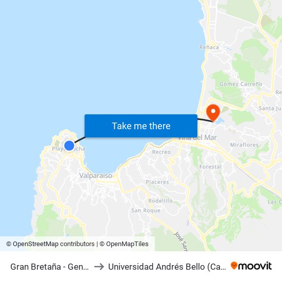 Gran Bretaña - General Del Canto to Universidad Andrés Bello (Campus Viña Del Mar) map