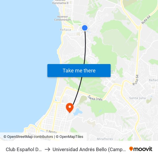 Club Español De Reñaca to Universidad Andrés Bello (Campus Viña Del Mar) map