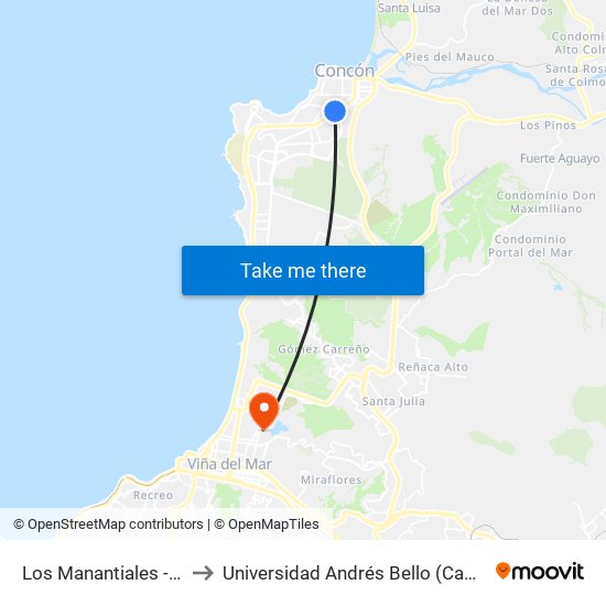 Los Manantiales - Magallanes to Universidad Andrés Bello (Campus Viña Del Mar) map