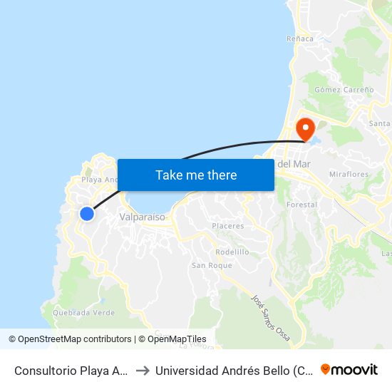 Consultorio Playa Ancha / Poniente to Universidad Andrés Bello (Campus Viña Del Mar) map