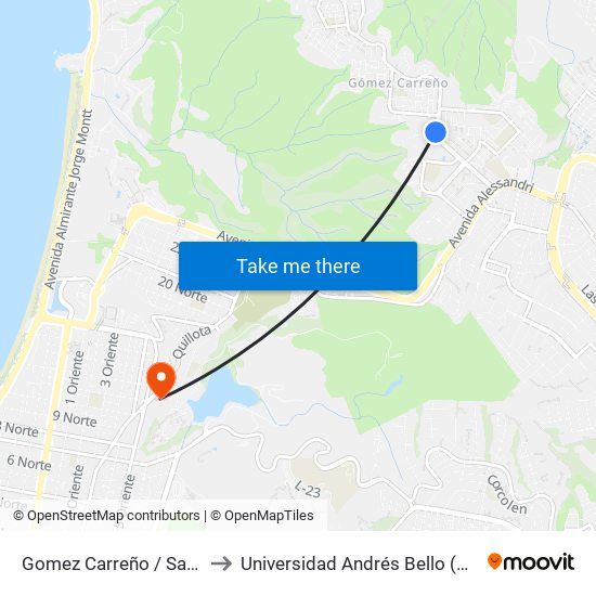 Gomez Carreño / Sanatorio Marítimo to Universidad Andrés Bello (Campus Viña Del Mar) map