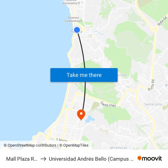 Mall Plaza Reñaca to Universidad Andrés Bello (Campus Viña Del Mar) map