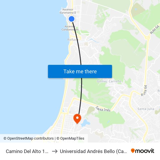 Camino Del Alto 1555 / Oriente to Universidad Andrés Bello (Campus Viña Del Mar) map