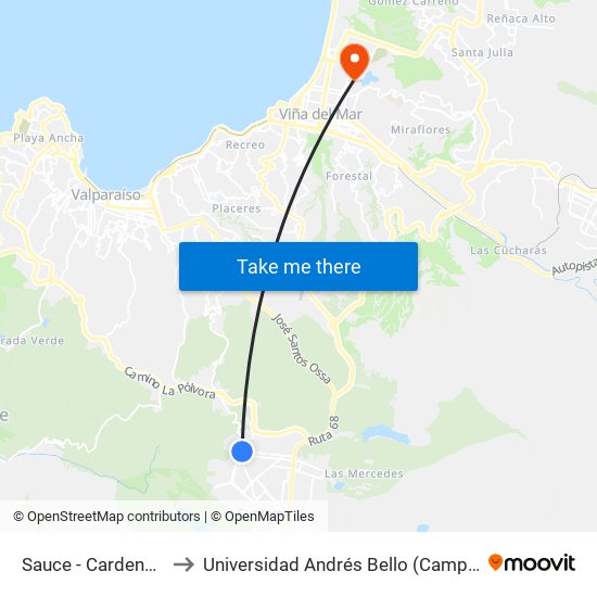 Sauce - Cardenal Samoré to Universidad Andrés Bello (Campus Viña Del Mar) map