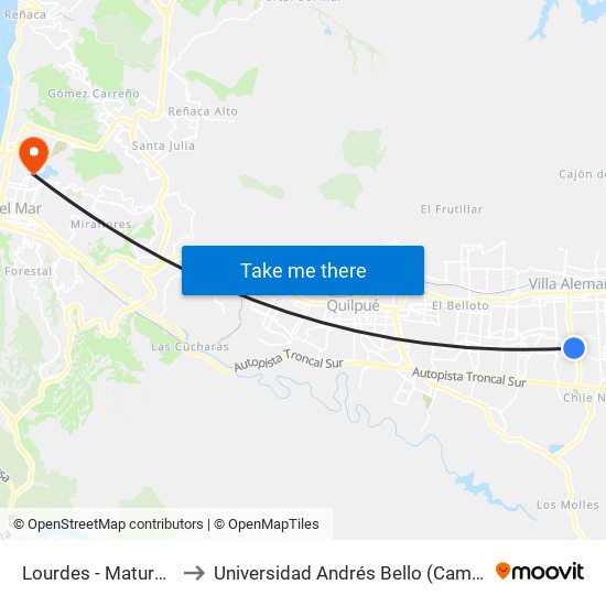 Lourdes - Maturana / Norte to Universidad Andrés Bello (Campus Viña Del Mar) map