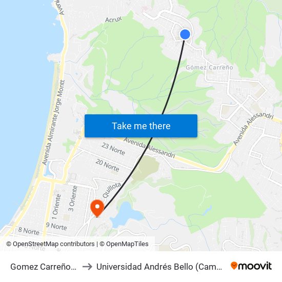 Gomez Carreño - Dos Nte to Universidad Andrés Bello (Campus Viña Del Mar) map