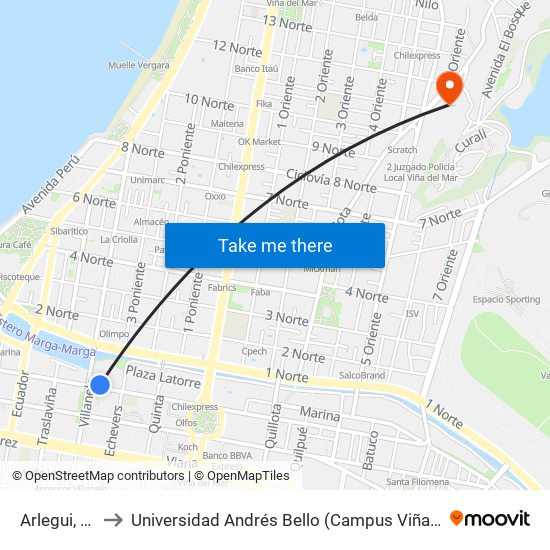 Arlegui, 437 to Universidad Andrés Bello (Campus Viña Del Mar) map
