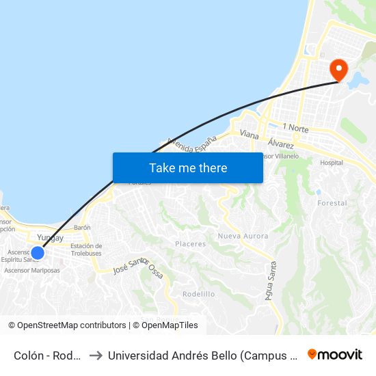 Colón - Rodríguez to Universidad Andrés Bello (Campus Viña Del Mar) map