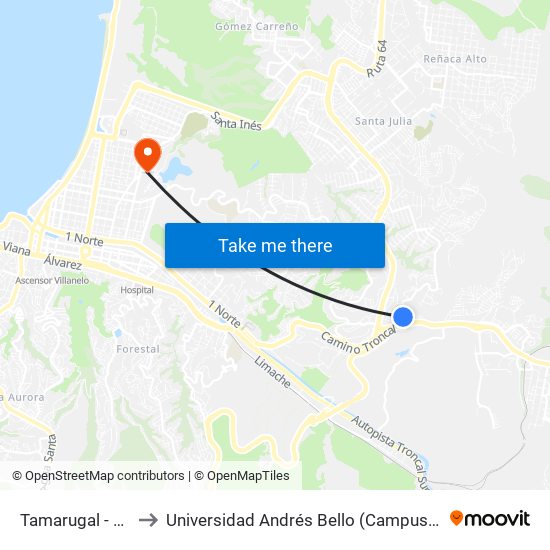 Tamarugal - Antuco to Universidad Andrés Bello (Campus Viña Del Mar) map