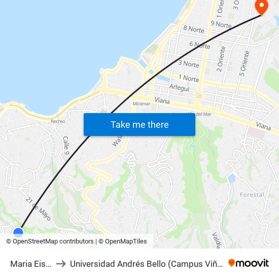 Maria Eisters to Universidad Andrés Bello (Campus Viña Del Mar) map