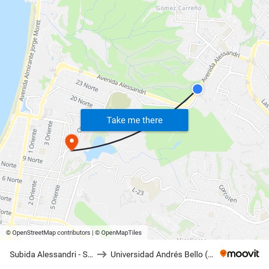 Subida Alessandri - Sta Ines / Poniente to Universidad Andrés Bello (Campus Viña Del Mar) map