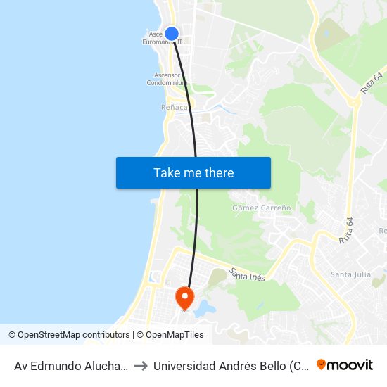 Av Edmundo Aluchans - Las Agatas to Universidad Andrés Bello (Campus Viña Del Mar) map