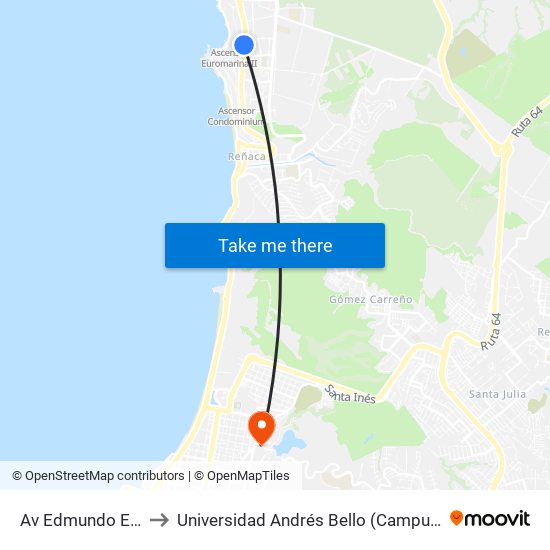 Av Edmundo Eluchans to Universidad Andrés Bello (Campus Viña Del Mar) map