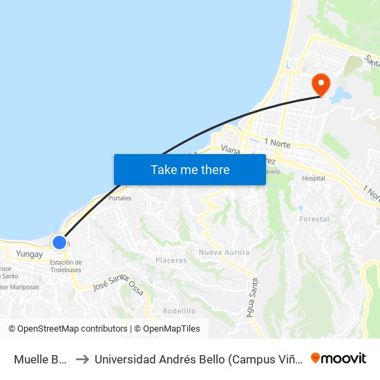 Muelle Baron to Universidad Andrés Bello (Campus Viña Del Mar) map