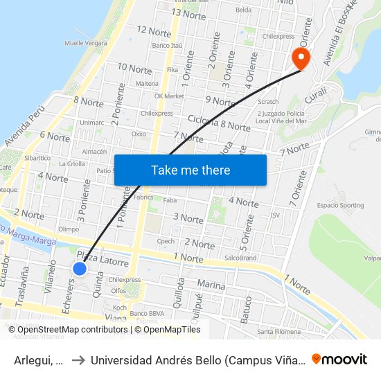Arlegui, 511 to Universidad Andrés Bello (Campus Viña Del Mar) map