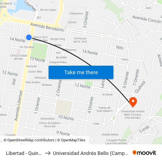 Libertad - Quince Norte to Universidad Andrés Bello (Campus Viña Del Mar) map