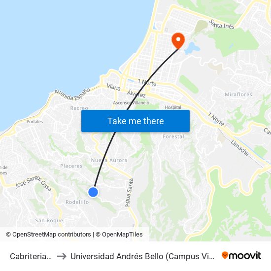 Cabriteria 908 to Universidad Andrés Bello (Campus Viña Del Mar) map