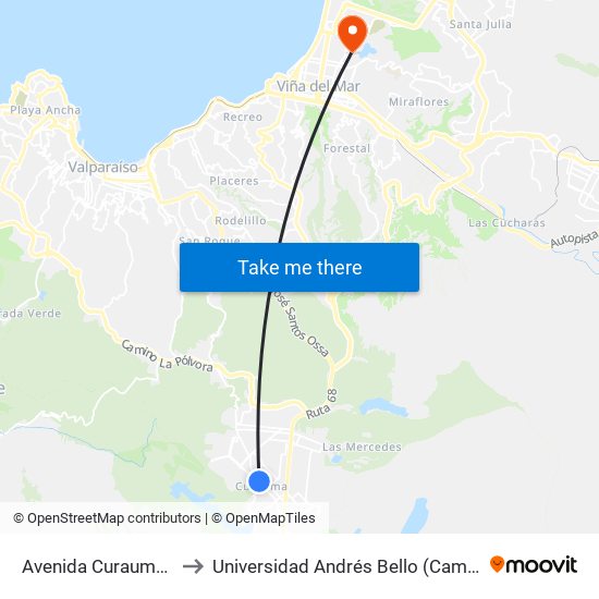 Avenida Curauma Sur, 1861 to Universidad Andrés Bello (Campus Viña Del Mar) map