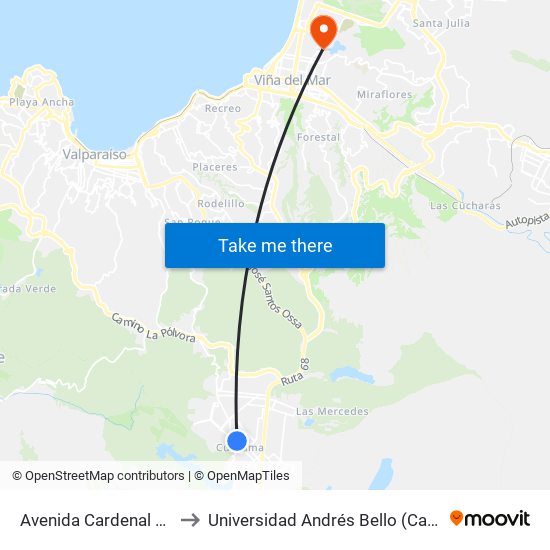 Avenida Cardenal Samoré, 1850 to Universidad Andrés Bello (Campus Viña Del Mar) map