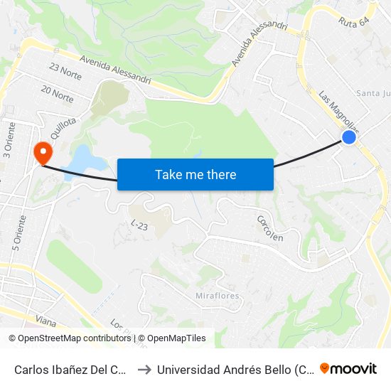 Carlos Ibañez Del Campo - Guacolda to Universidad Andrés Bello (Campus Viña Del Mar) map