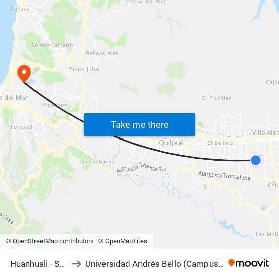 Huanhuali - Santa Fe to Universidad Andrés Bello (Campus Viña Del Mar) map