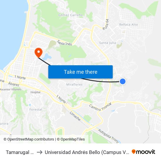 Tamarugal 1577 to Universidad Andrés Bello (Campus Viña Del Mar) map