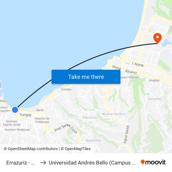Errazuriz - Molina to Universidad Andrés Bello (Campus Viña Del Mar) map