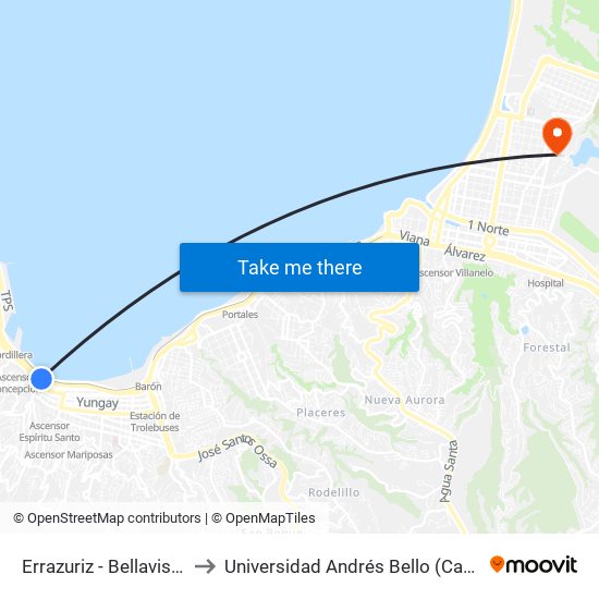 Errazuriz - Bellavista / Poniente to Universidad Andrés Bello (Campus Viña Del Mar) map