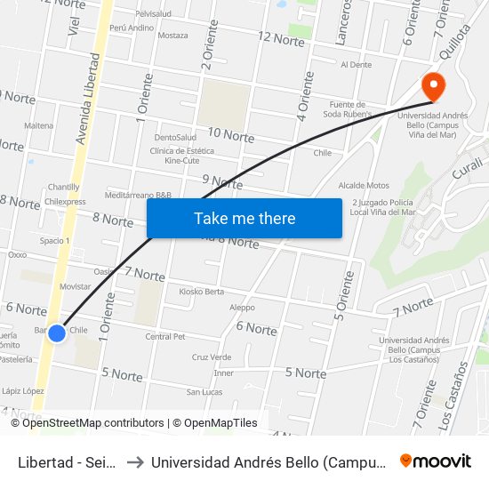 Libertad - Seis Norte to Universidad Andrés Bello (Campus Viña Del Mar) map